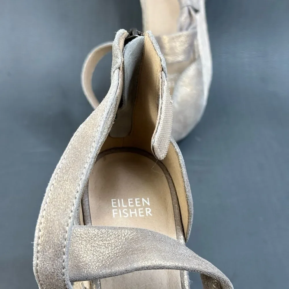 Eileen Fisher Espidrilles Sandals Island Platinum Metallic shoes women’s size 8